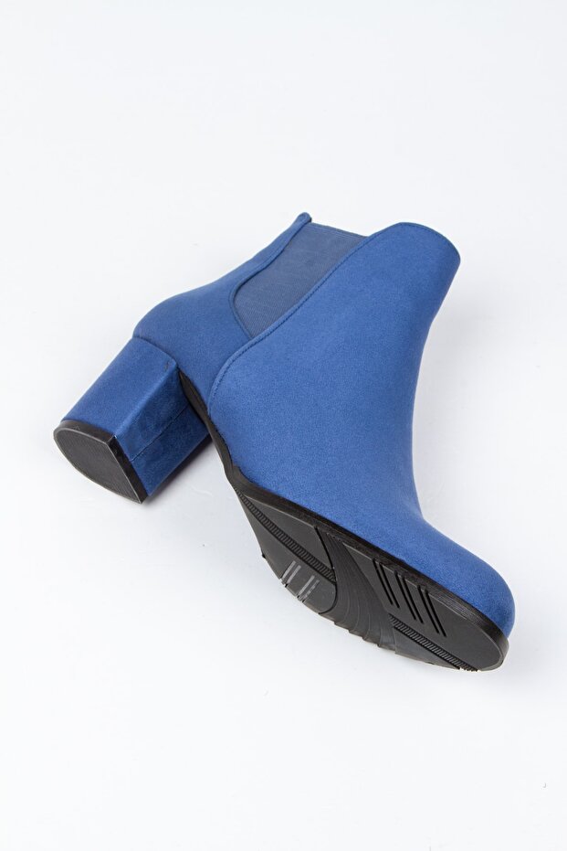 Meri Indigo Mavi Lüks Süet Lastikli Topuklu Kısa Bot Bottie - 8