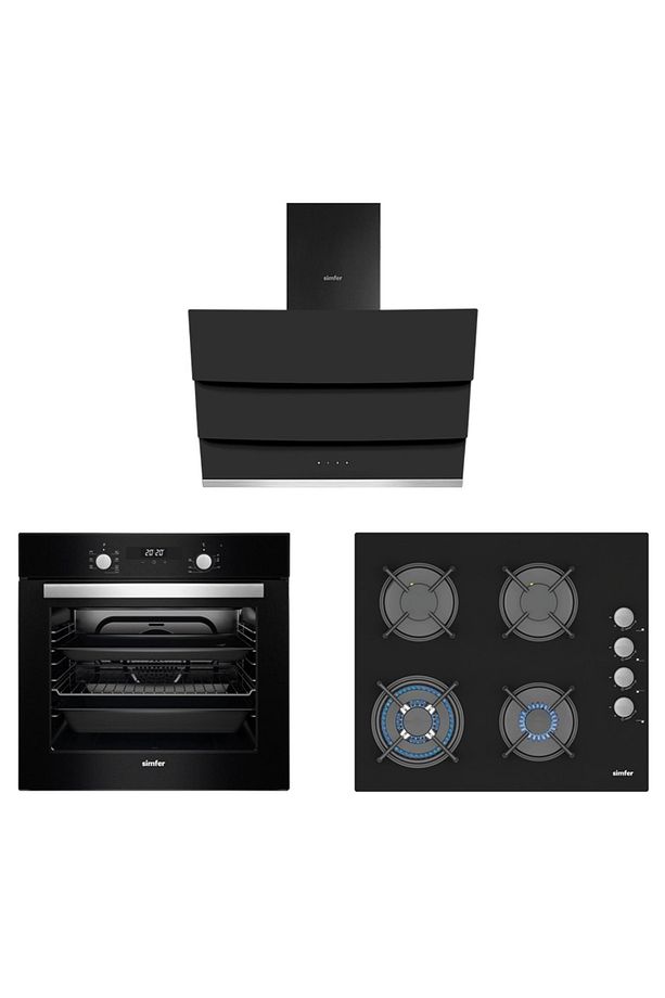 8 Fonksiyon 60 Lt Siyah Multi Turbo Dijital Ankastre Set ( 7327 Fırın 3508 Ocak 8678 Davl - 1