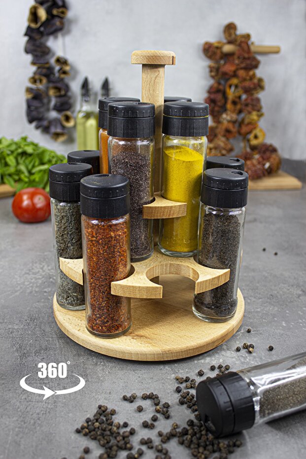 Ginger 12-Piece Rotating Platform Spice Set, Rotating Platform 12-Piece Spice Set with Wooden Stand