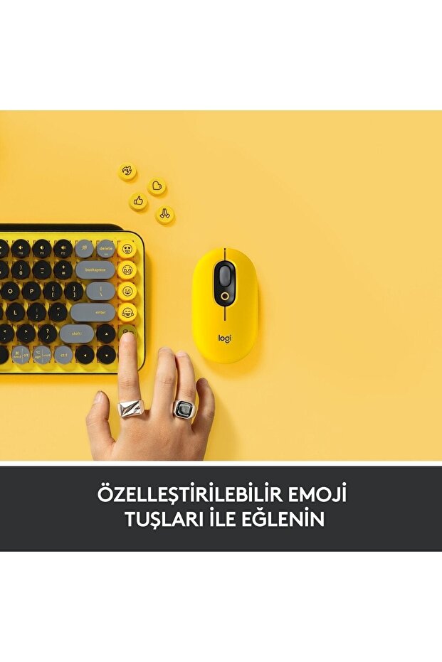 Pop Keys Blast Özelleştirilebilir Emoji Tuşlu Mekanik Kablosuz Klavye - Sarı&siyah - 3