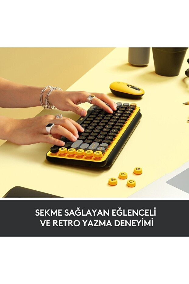 Pop Keys Blast Özelleştirilebilir Emoji Tuşlu Mekanik Kablosuz Klavye - Sarı&siyah - 4