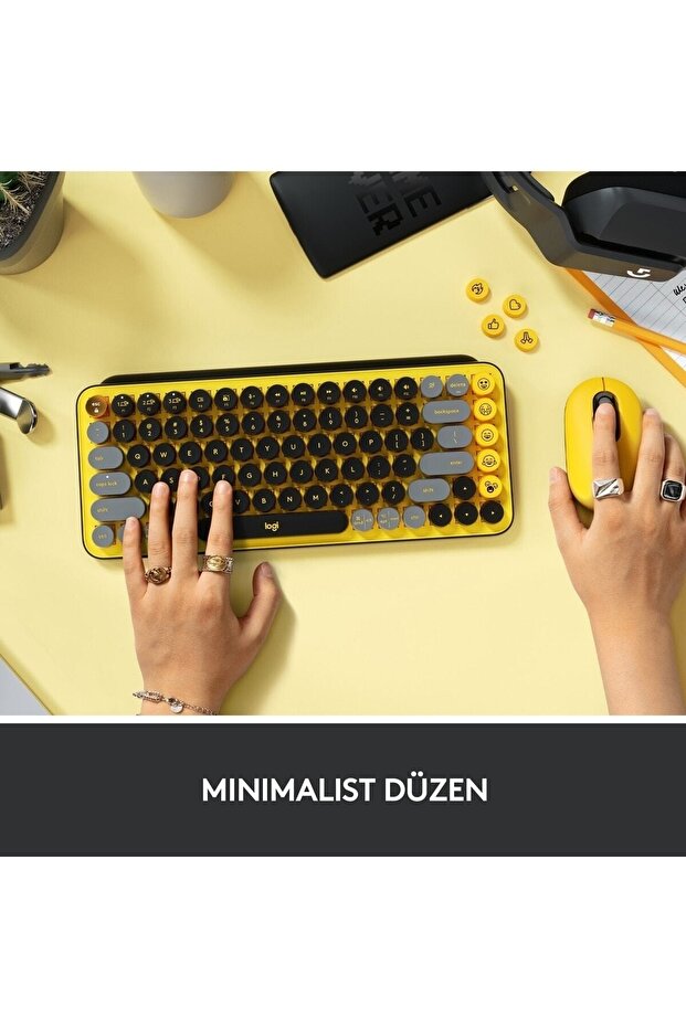 Pop Keys Blast Özelleştirilebilir Emoji Tuşlu Mekanik Kablosuz Klavye - Sarı&siyah - 5