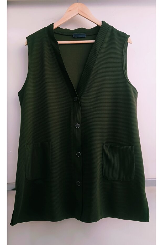 Star Ottoban Pocketed Buttoned Short Seasonal Large Size Vest