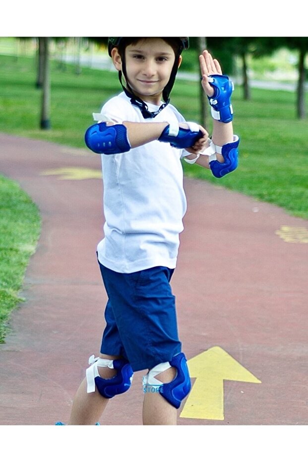 Cycling Skating Skateboarding Protective Set Knee Pad Elbow Pad Wristband 6 Pieces Blue