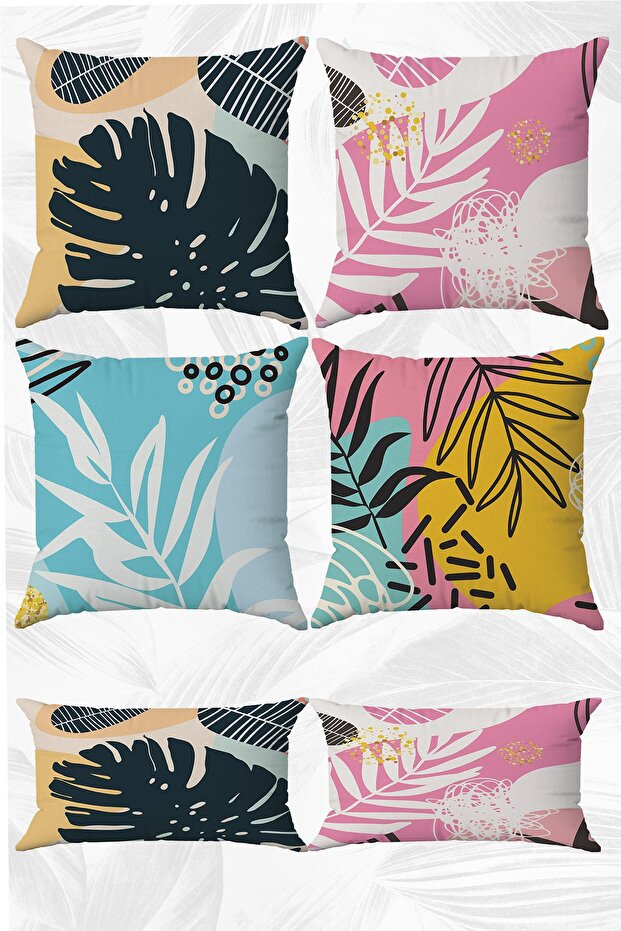 Tropical Leaf Themed Double Sided Printed 43x43 and 30x50 Throw Pillow Pillow Case Set of 6 - 1