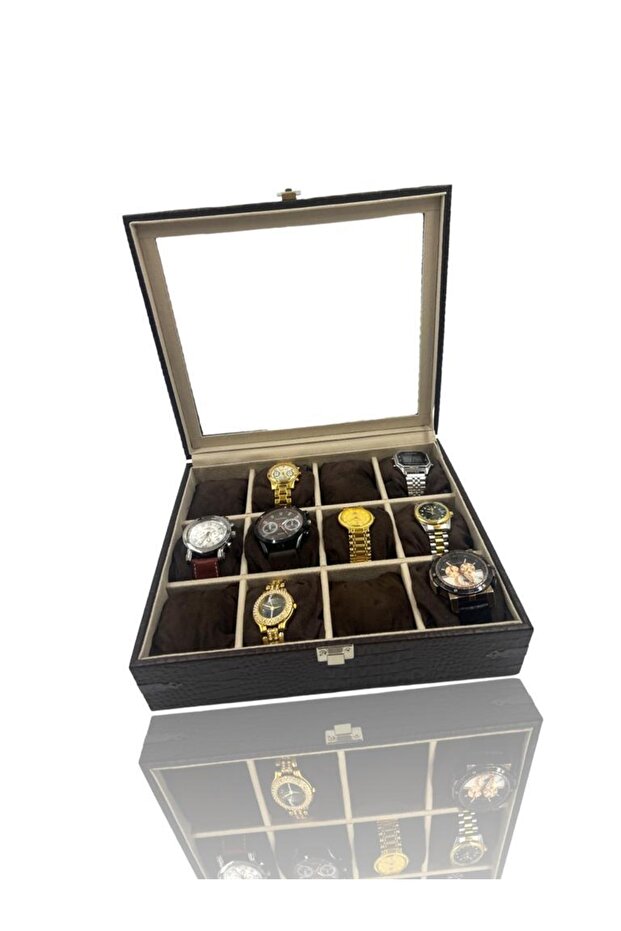 Richbox 12-Piece Watch Box Crocodile Brown Decorative Corner Protected