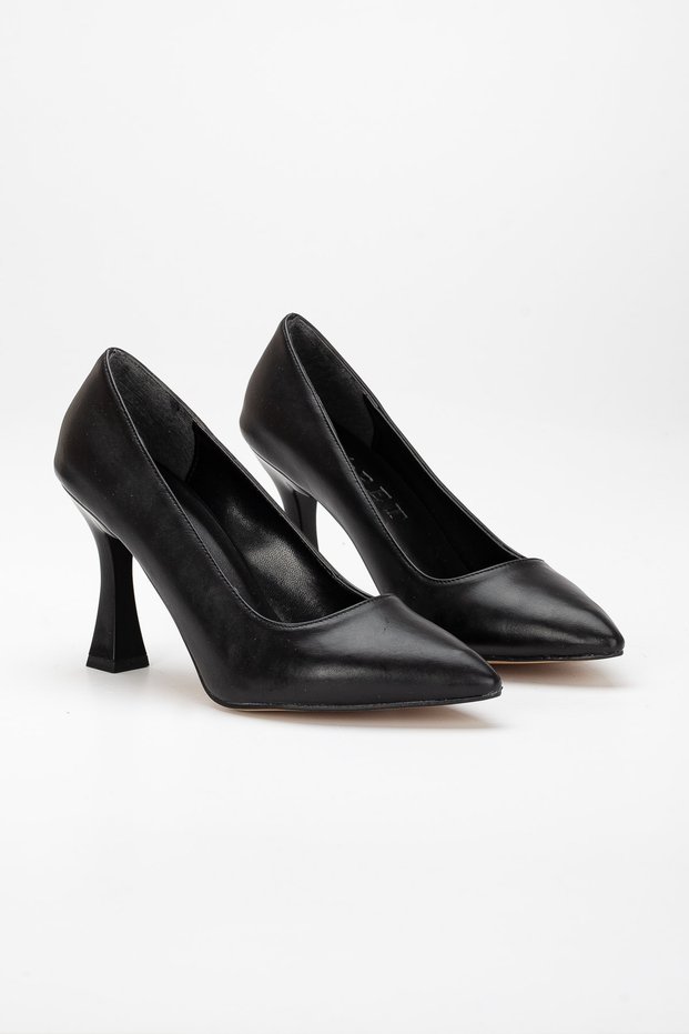 Women's Stiletto Thin High Heels Black Skin Shoes