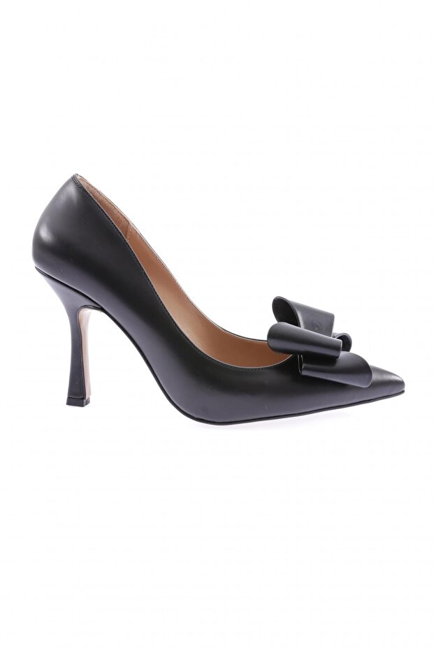 Women's Pointed Toe Bow Accessory Low-Cut Heeled Shoes Black Opening 2161192859