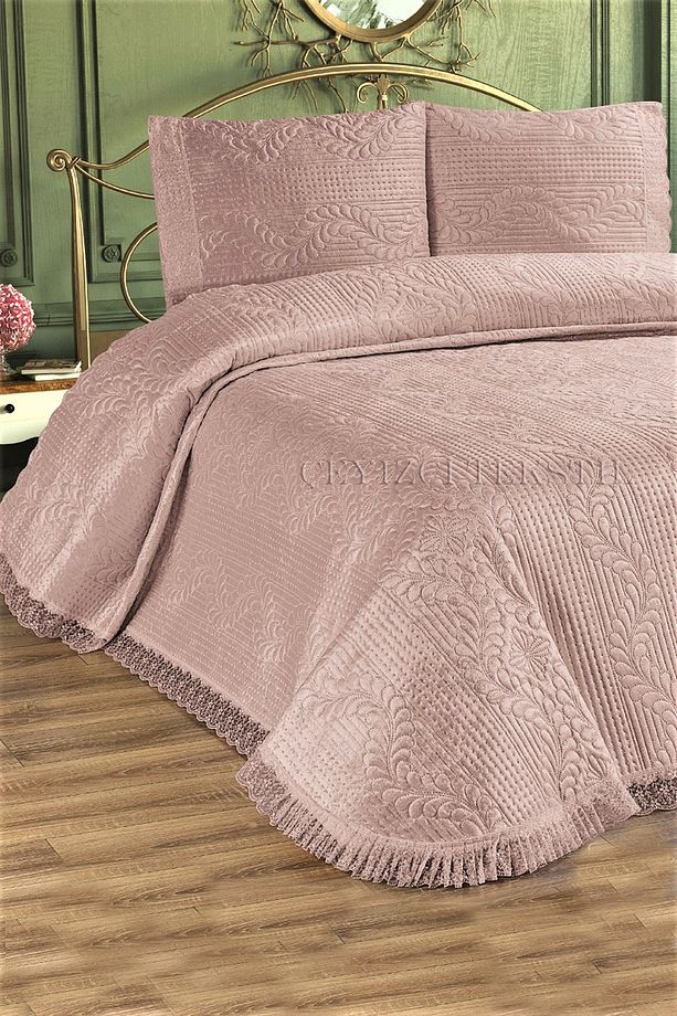 Bade Çift Kişilik Yatak Örtüsü, Yatak Takımı - Pudra (BEDDİNG SET) - 4