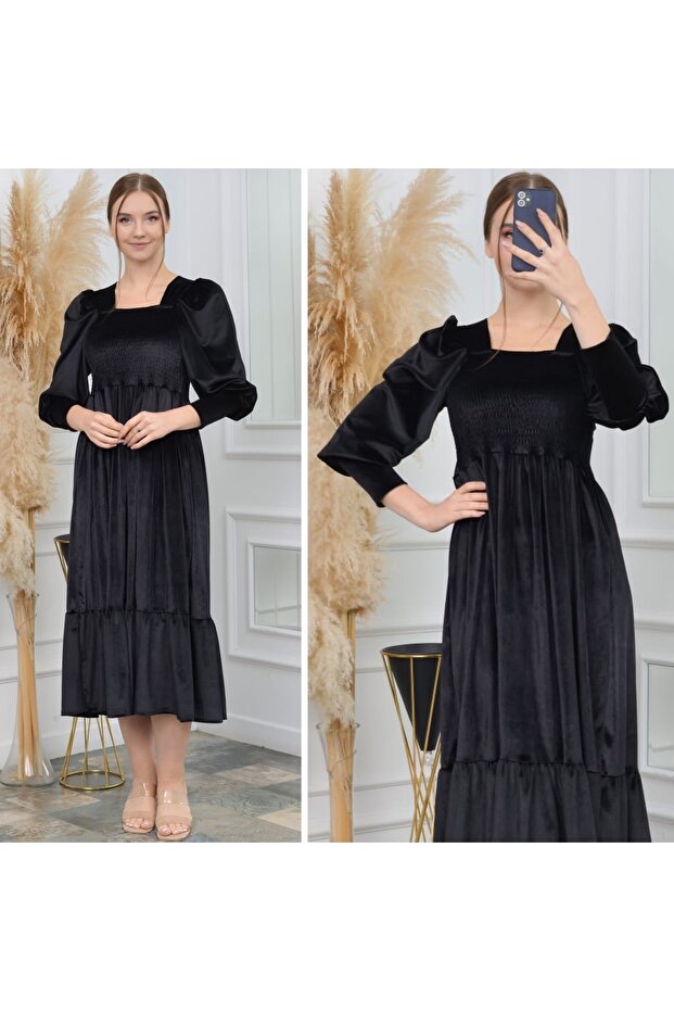 Ithal Gipeli Kadife Elbise - 1