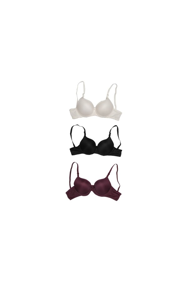 Cotton Fixed Strap Micro Fabric Padded Underwire Daily 3-Piece Bra