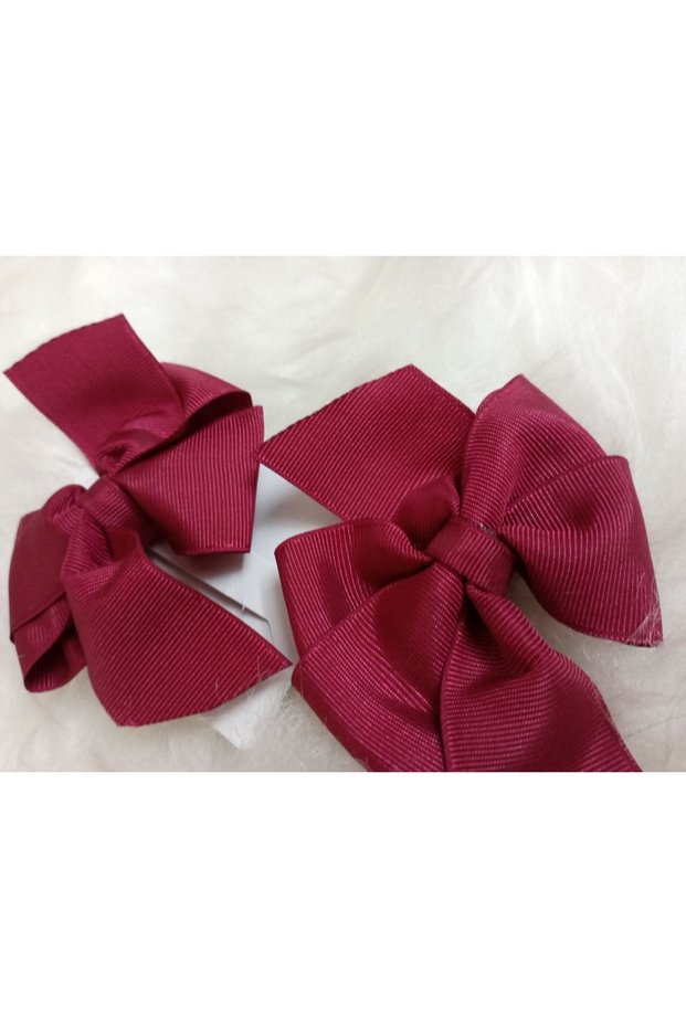 Claret Red 2-Piece Sturdy Ribbon Bow Satin Buckle Clip Handmade