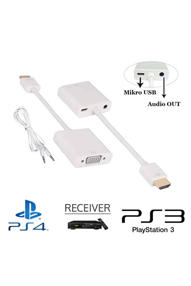 Hdmi To Vga Kablo Uydu Macbook Projeksiyon Ps3 Ps4 Xbox Raspberry Pi Receiver Ses Ve Güç Kablolu - 3