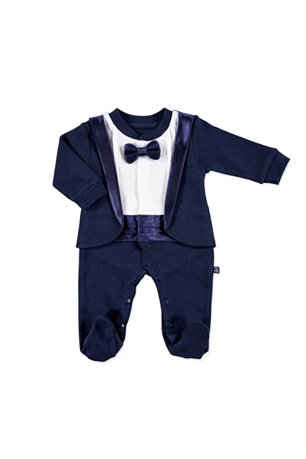 Baby Tuxedo Interlock Long Sleeve Booties Baby Collar Jumpsuit