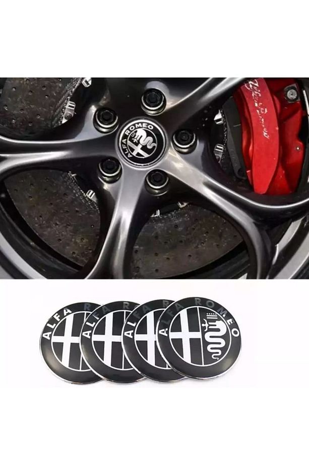 Alfa Romeo Logolu 4 Adet 56mm Jant Göbek Stıcker (SİYAH-GÜMÜŞ) - 1