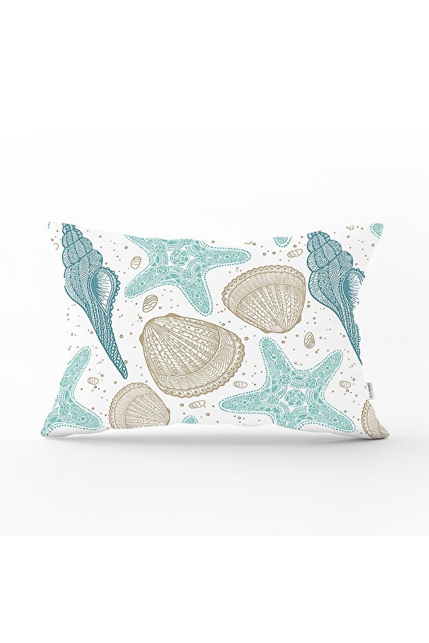 Rectangular Pillow Throw Pillow Cover with Seashell Pattern on White Background - 1
