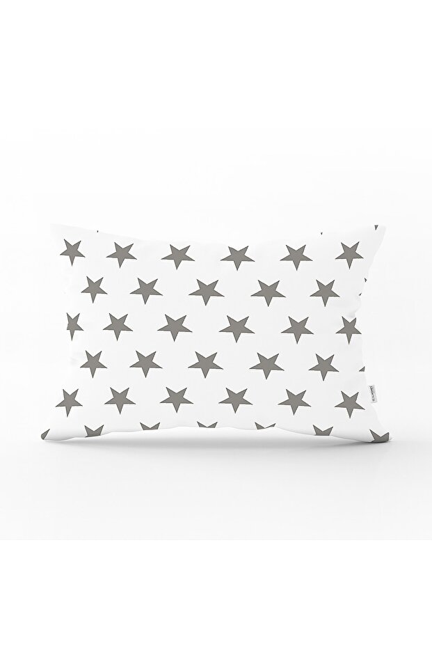 غطاء وسادة مستطيل - تصميم زخرفي على شكل نجمة رمادية - 1