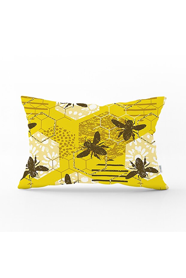 Digital Printed Modern Rectangular Pillow Case with Honeycomb Pattern on Yellow Background - 1