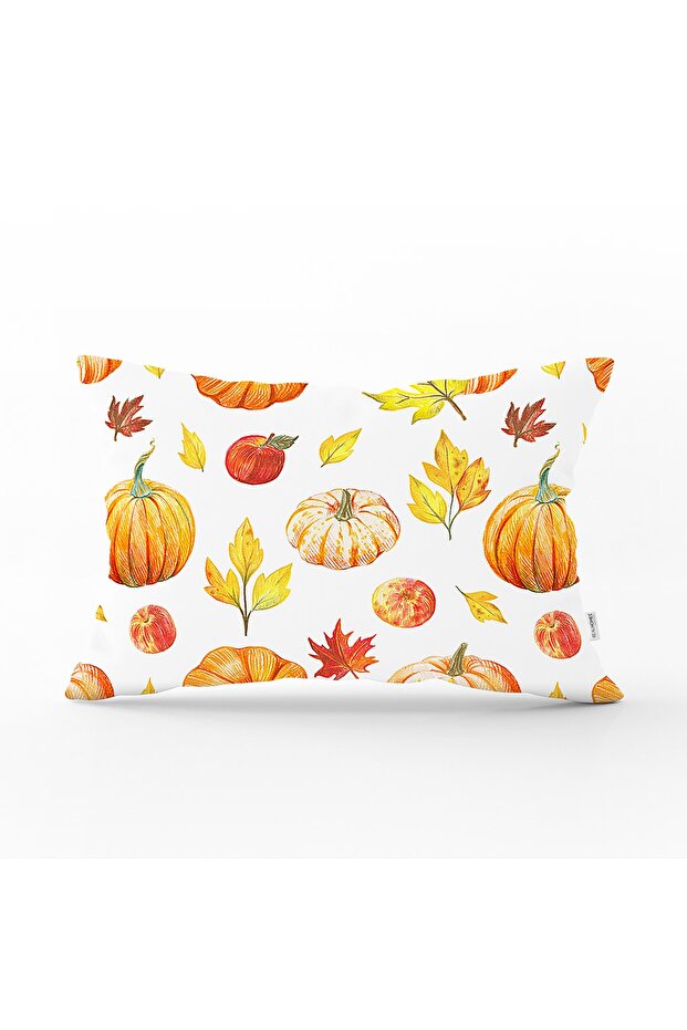 Autumn Colorful Pumpkin Pattern on White Background Rectangle Pillow Throw Pillow Cover