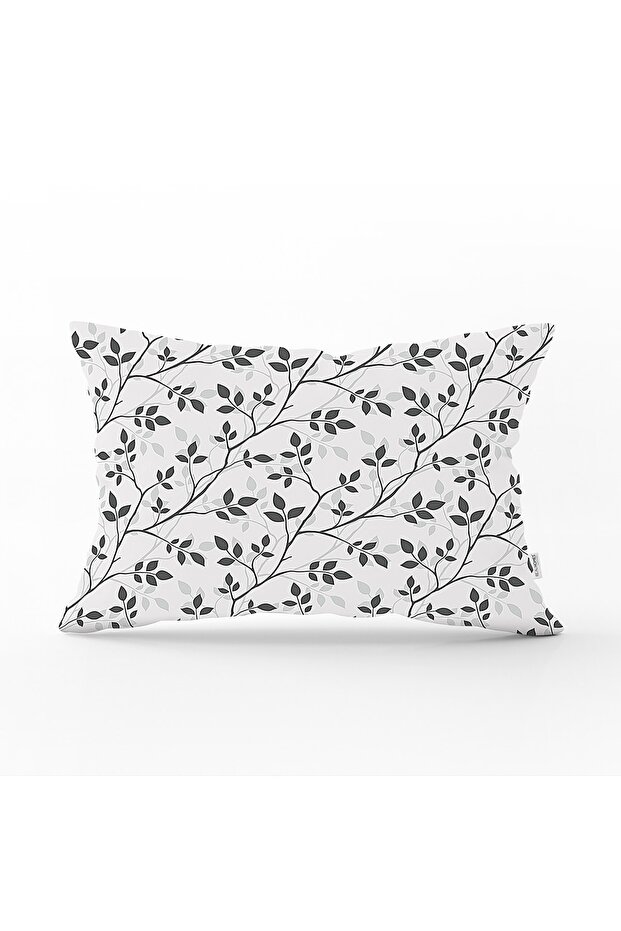 Digital Printed Decorative Rectangular Pillow Case with Gray Background and Leaf Pattern - 1