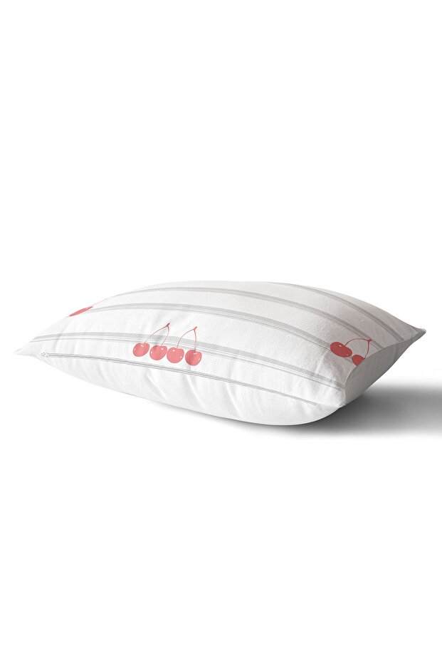 Gray Modern Striped Cherry Pattern on White Background Rectangular Pillow Throw Pillow Cover - 2