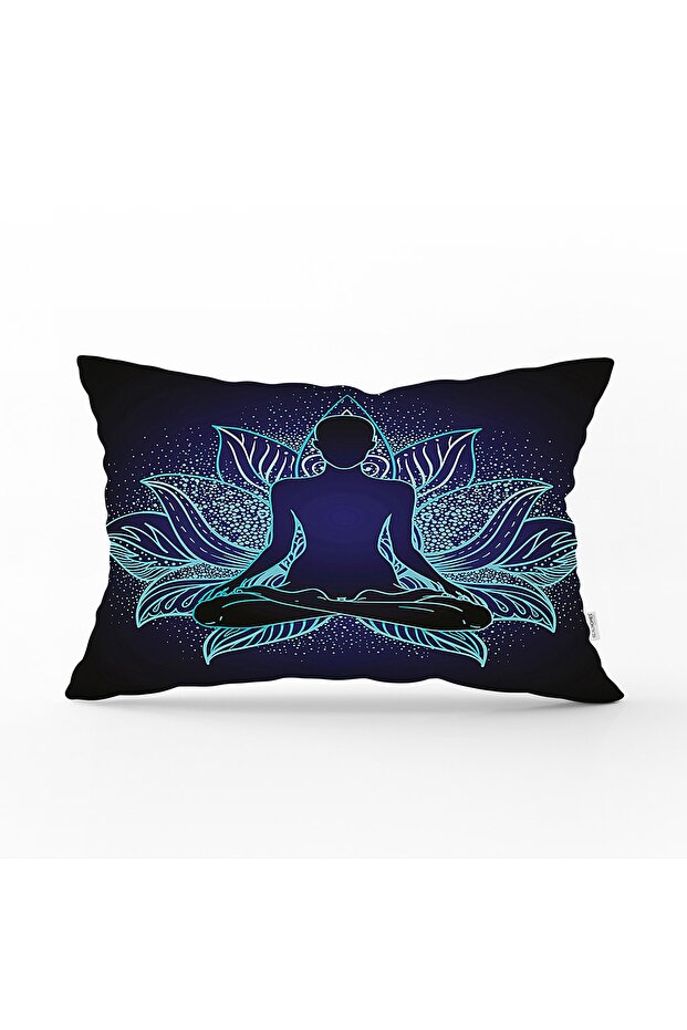 Neon Motif Blue Yoga Patterned Rectangular Throw Pillow Cover - Special Design