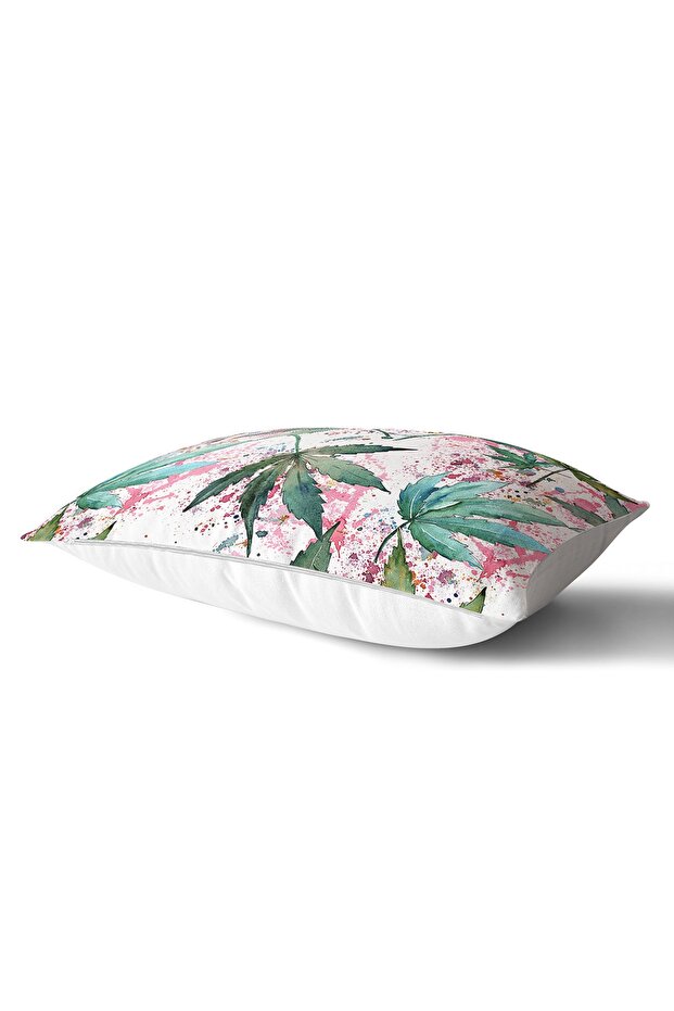 Green Leaf Patterned Rectangular Pillow Cushion Cover on White Background - 2