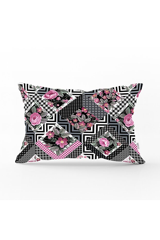 Flower Patterned Pointed Motif Rectangular Pillow Throw Pillow Cover - 1