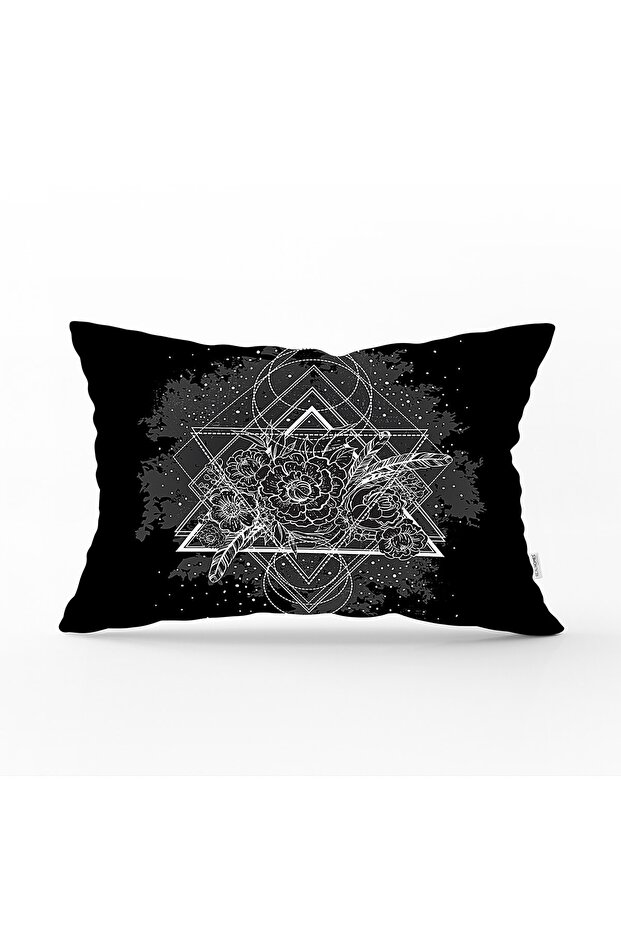 White Patterned Black Rectangular Pillow Case