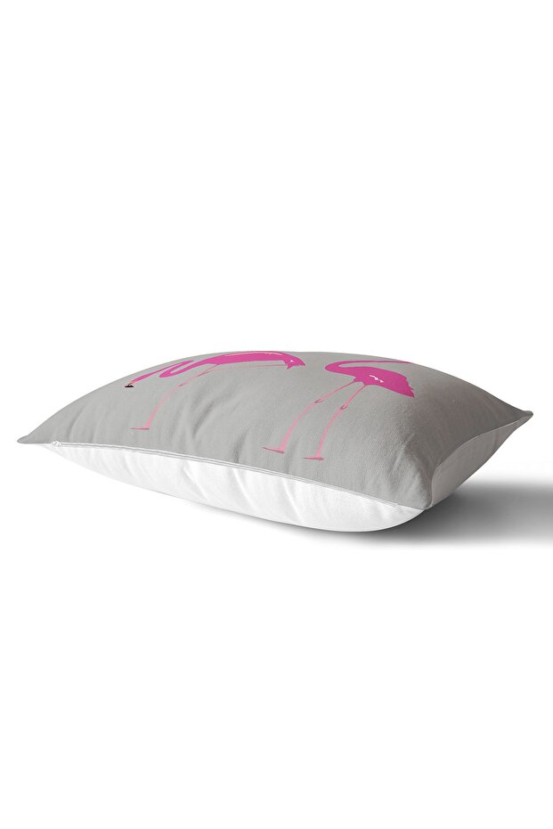 Gray Floor Flamingo Patterned Digital Rectangular Pillow Cushion Cover - 2