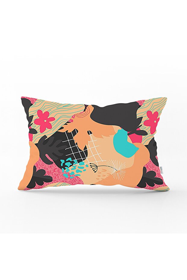 Digital Printed Modern Rectangular Pillow Case with Leaf Pattern on Colorful Background - 1