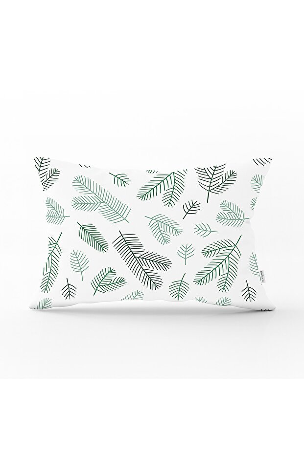 Leaf Patterned Digital Printed Modern Rectangular Pillow Throw Pillow Cover on White Background - 1