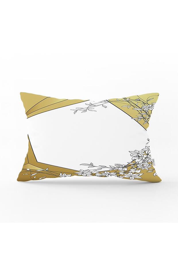 Gold Background White Leaf Patterned Digital Printed Modern Rectangular Pillow Throw Pillow Cover - 1