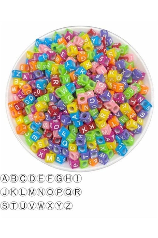 Letter Beads-6Mm White Letter Beads with White Writing on Colored Background (100Gr,~750 Pieces)