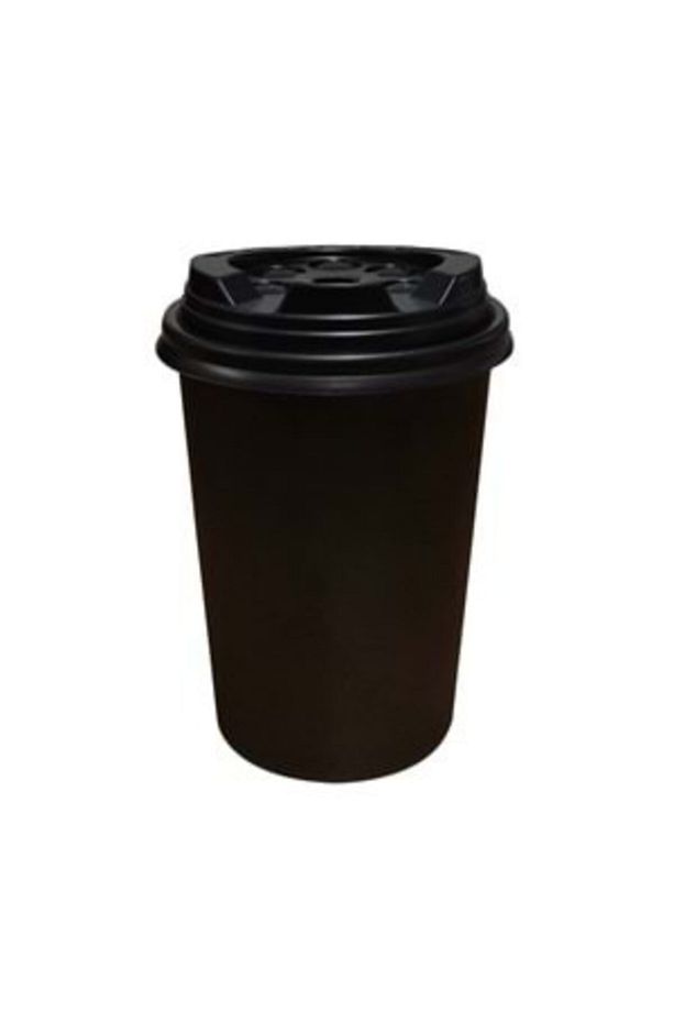 Karton Kağıt Bardak 14oz 410ml Ekstra Kalın Siyah Kapaklı 50 Adet - 1