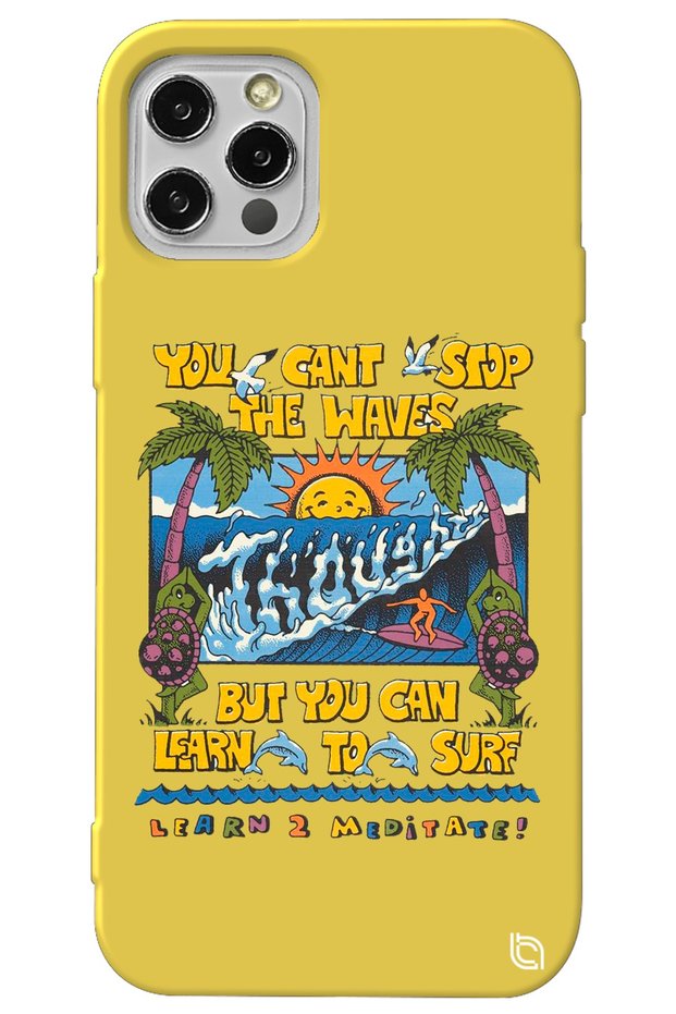 iPhone 14 Pro Max Yellow Premium Velvet Waves Patterned Silicone Phone Case