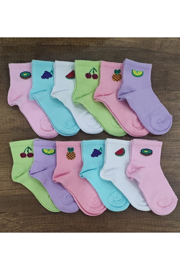 Girl's 12 Pairs Cotton Colorful Fruit Patterned Half Socks