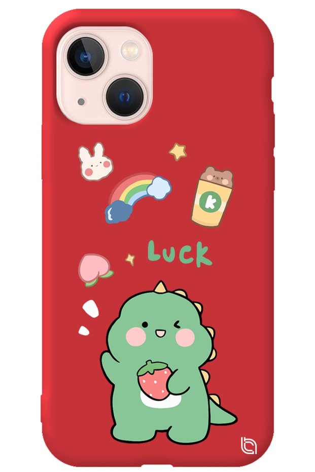 iPhone 14 Red Premium Velvet Dinosaur Patterned Silicone Phone Case