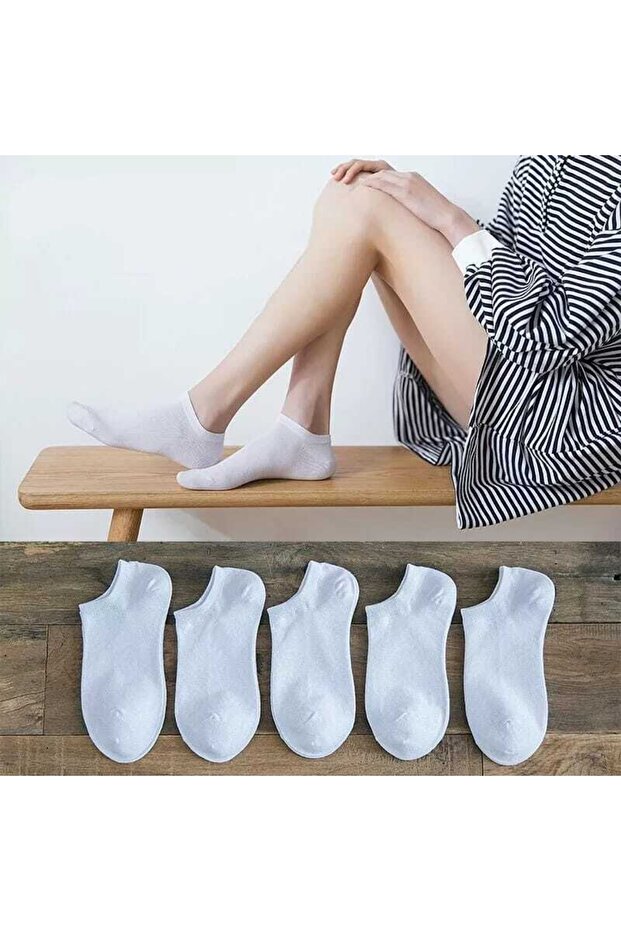 جوارب قطنية بيضاء للكاحل مكونة من 4 قطع