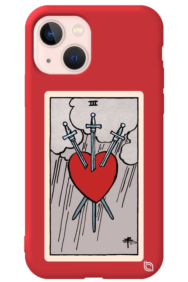 iPhone 14 Plus Red Premium Velvet Tarot Heart Patterned Silicone Phone Case