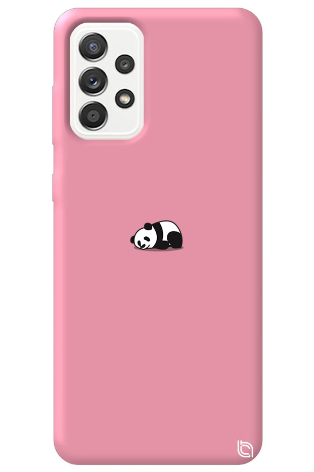 Samsung A73 Pink Premium Velvet Panda Patterned Silicone Phone Case