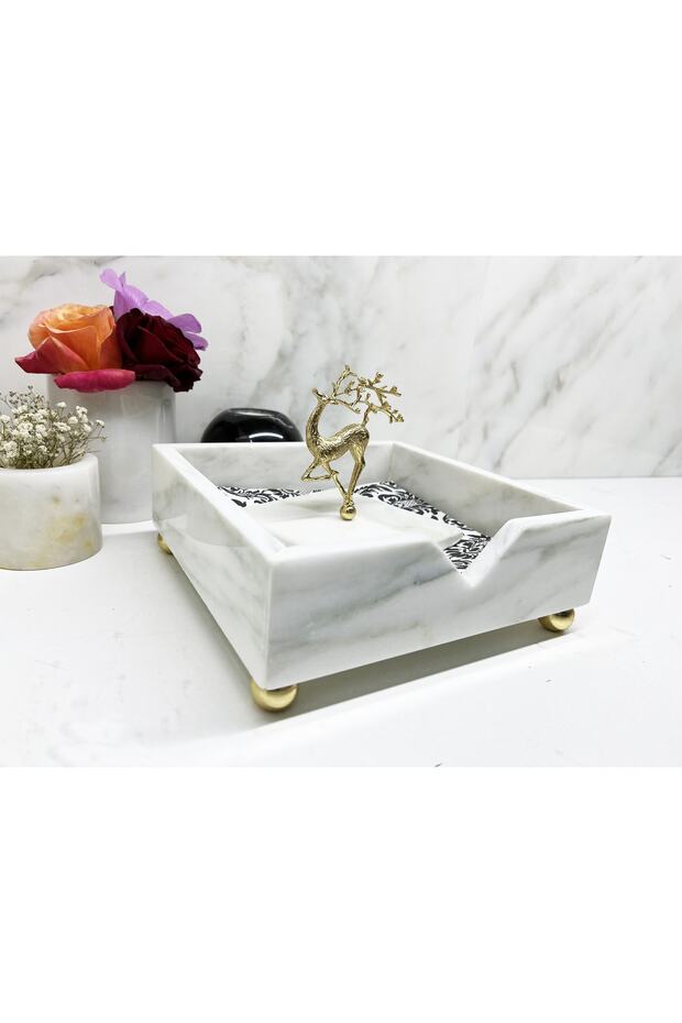 Doğal Mermer Peçetelik Gold Geyik Objeli - 3