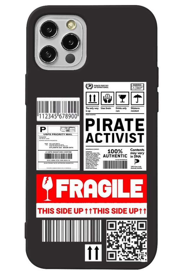 iPhone 14 Pro Black Velvet Fragile Patterned Silicone Phone Case