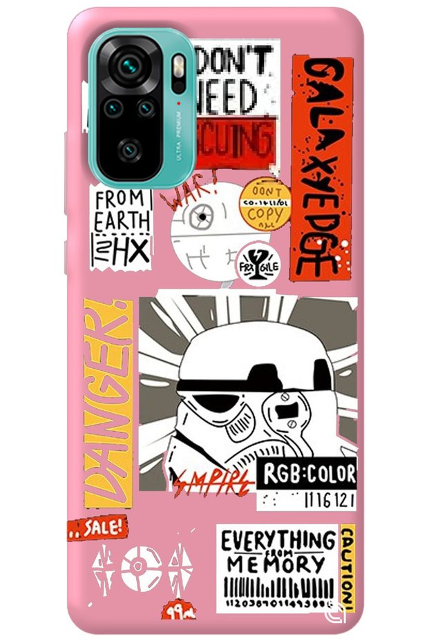 Xiaomi Redmi Note 10S Pink Premium Velvet Danger Patterned Silicone Phone Case