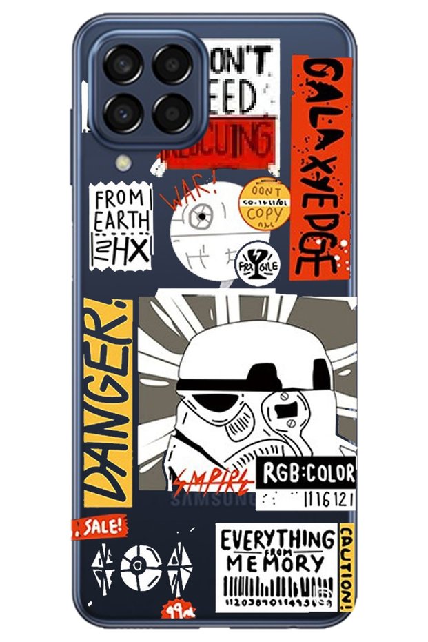 Samsung M22 Clear Premium Danger Pattern Silicone Phone Case