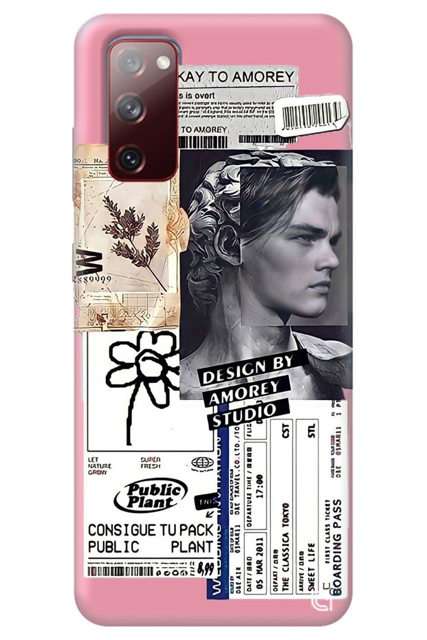 Samsung A03S Pink Premium Velvet Inside Collage Patterned Silicone Phone Case