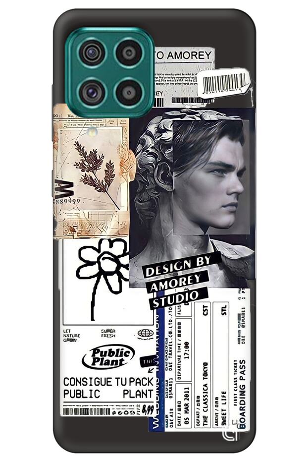 Samsung M32 Black Premium Velvet Collage Patterned Silicone Phone Case