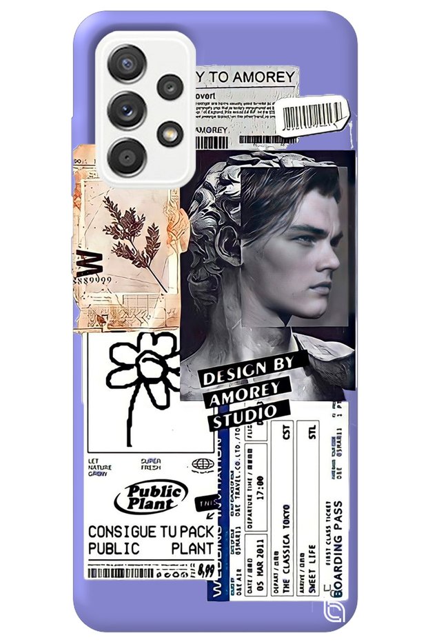 Samsung A53 Lilac Premium Velvet Collage Patterned Silicone Phone Case