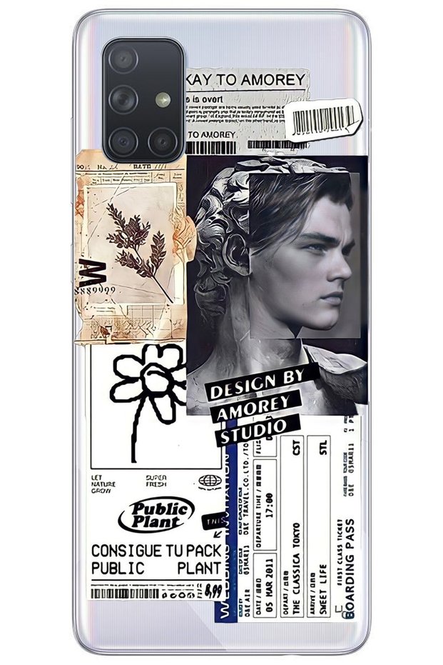 Patterned Transparent Silicone Phone Case for Samsung A71 Collage Pattern