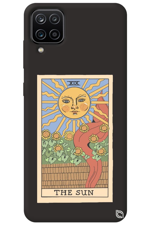 Samsung M12 Compatible Black Premium Velvet Inside Tarot Sun Patterned Silicone Phone Case